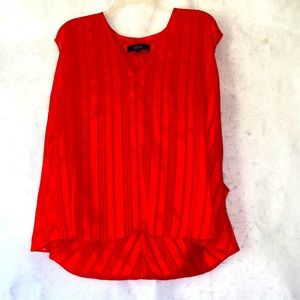Rachel Rachel Roy Red Vertical Stripe Semi Sheer Pullover Top Blouse Size XL
